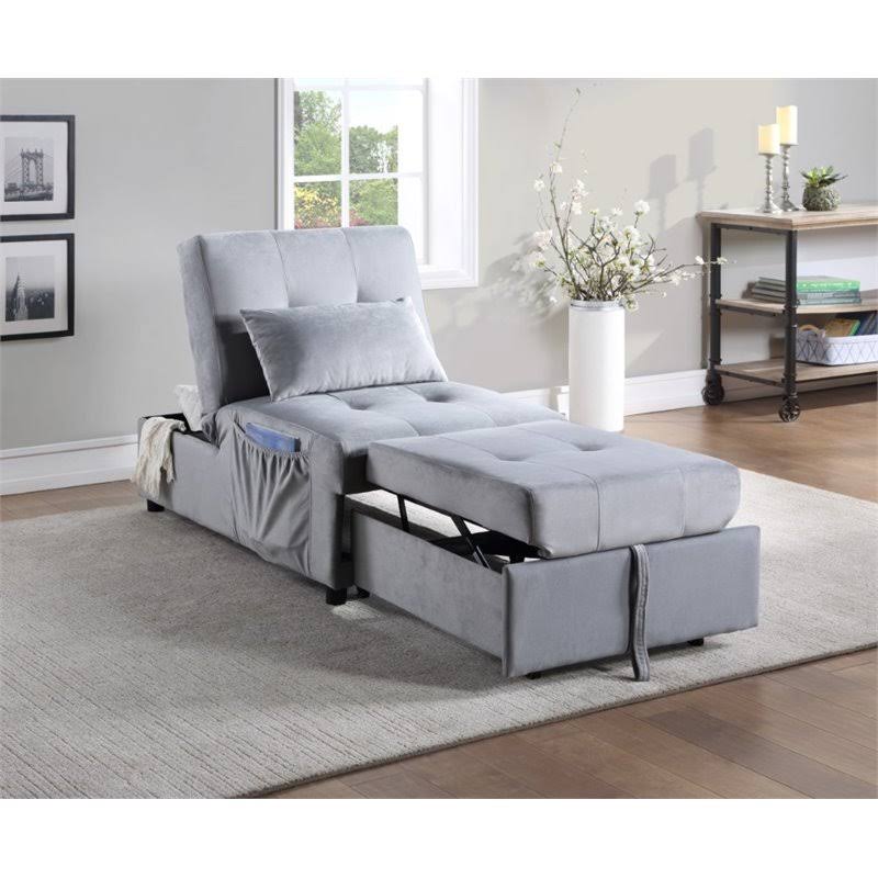Gray Wood Storage Bench with Pull Out Ottoman B38557