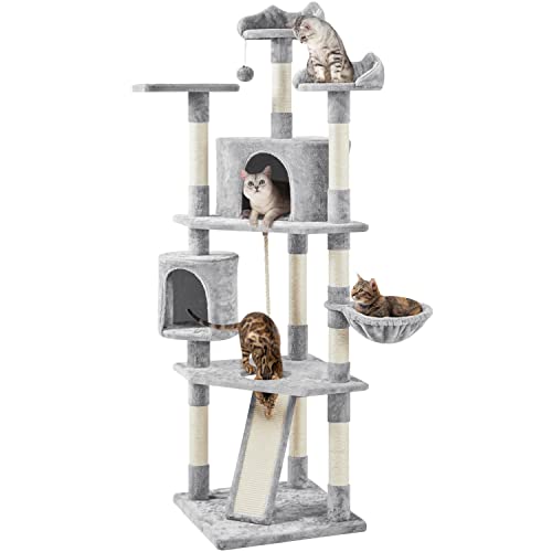 Dark Gray and White Multi-Level Cat Tree with Scratching Posts G73999