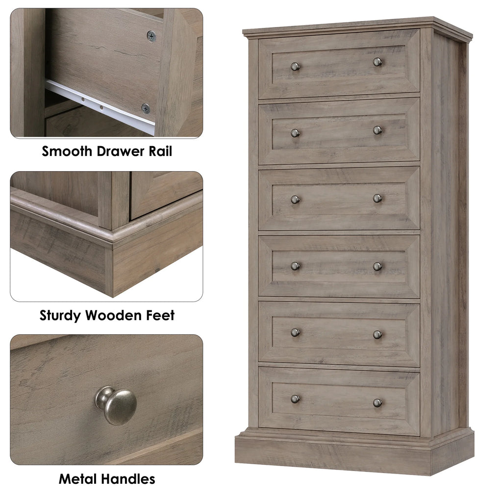 Gray 6 Drawer Wood Dresser A8841