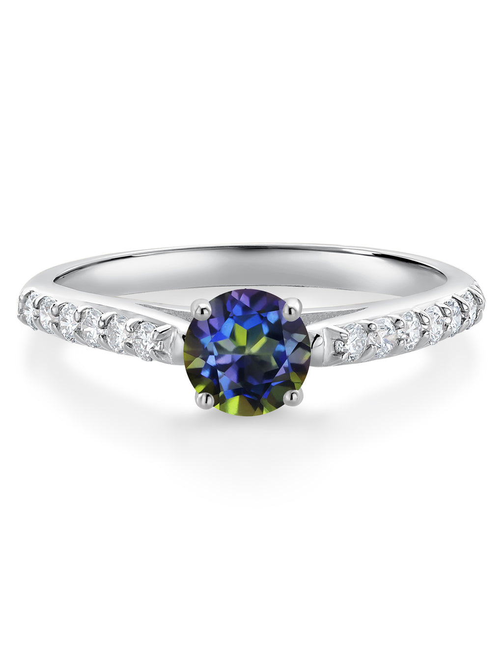 10K White Gold Blue Mystic Topaz White Lab Grown Diamond Solitaire Ring E35756