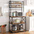 5-Tier Kitchen Utility Storage Shelf with 6 Hooks, Rustic Brown E66994