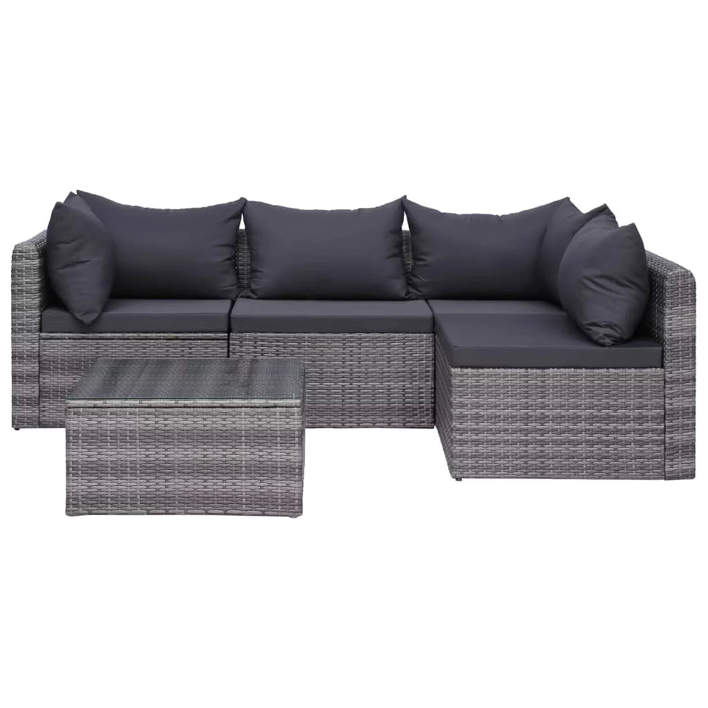 5 Piece Poly Rattan Patio Sofa Set with Cushions J50329