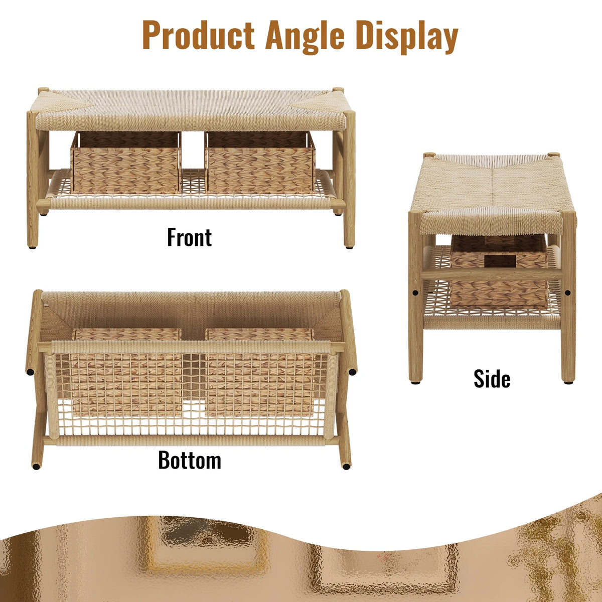 39 inch Rattan Storage Bench with 2 Baskets I701