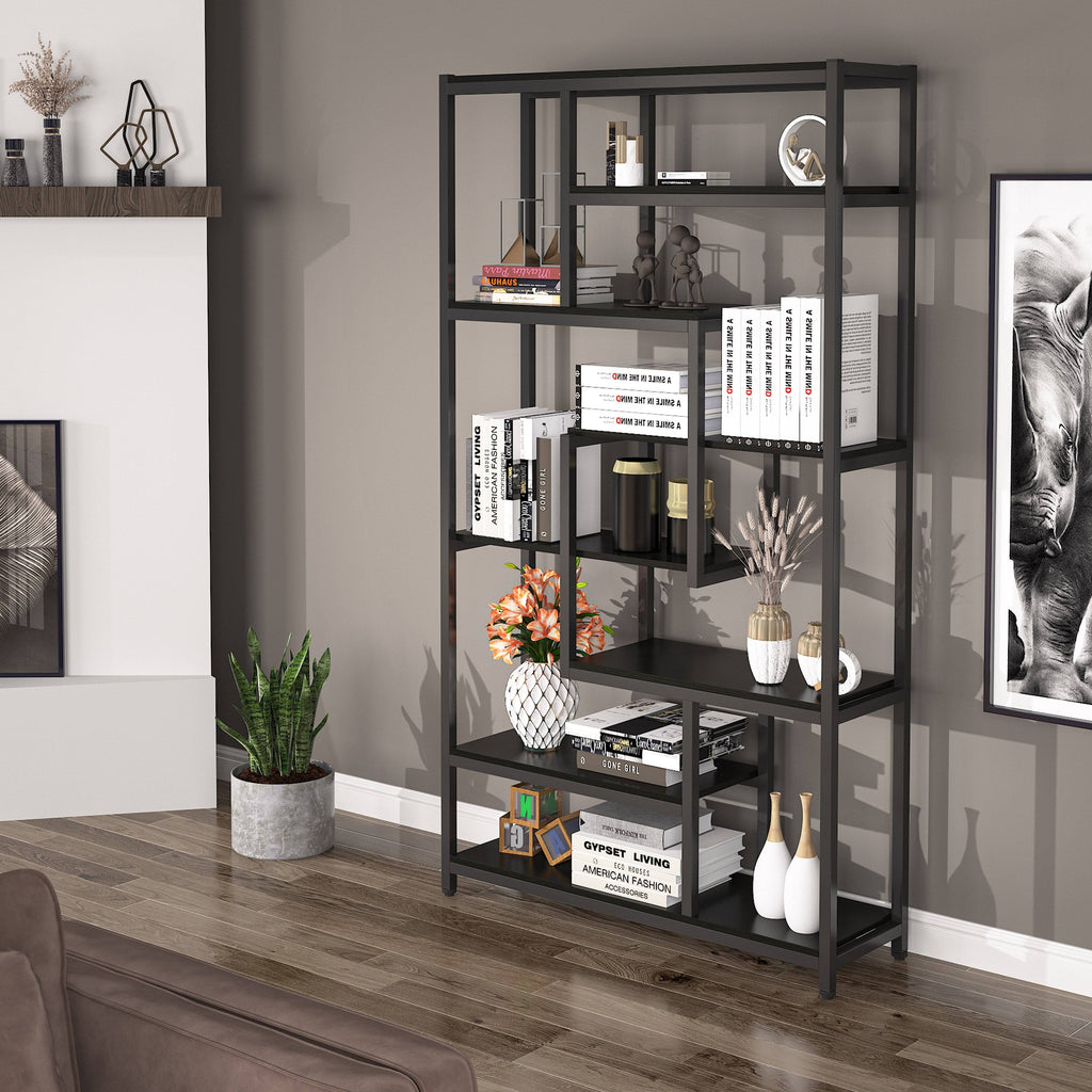 Black Staggered Bookshelf Etagere Bookcase X154672