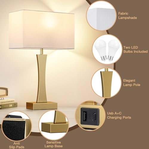 3 Way Dimmable Touch Table Lamp Set of 2 with USB Ports B920905