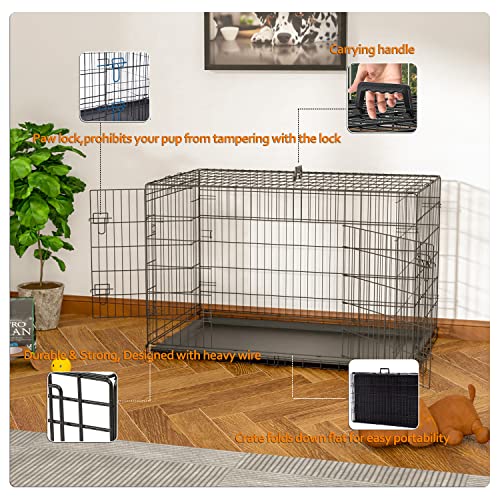 42 inch Metal Wire Dog Crate with Tray and Double Door J239400