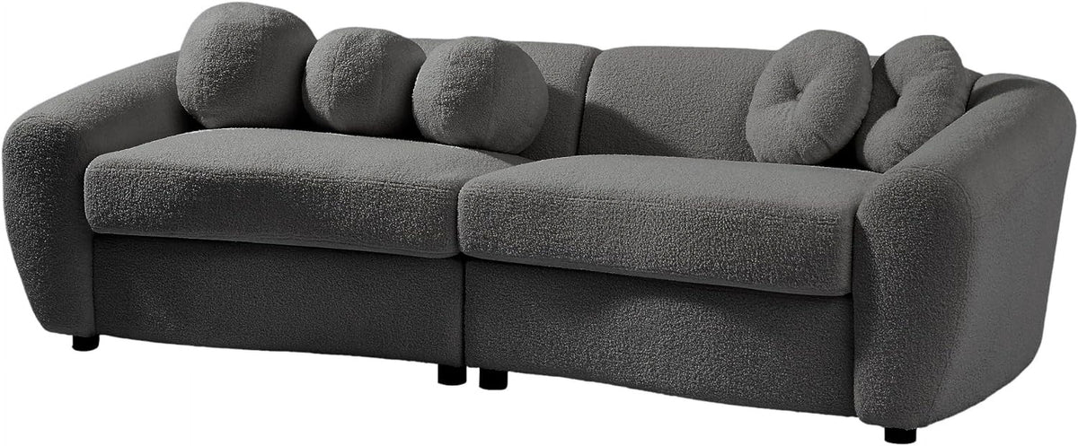 Grey Teddy Fabric 3 Seater Sofa with 5 Throw Pillows S275780