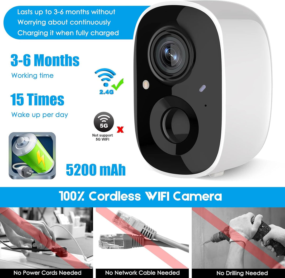 Wireless Outdoor Security Camera with Spotlight, 1080P Battery Powered WiFi Surveillance Cameras, Night Vision, Motion Detection, 2-Way-Talk, IP65 Weatherproof N3604