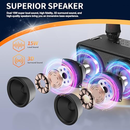 Black Portable Bluetooth Karaoke Machine with 6 Sound Effects and 4 Party Lights J7952