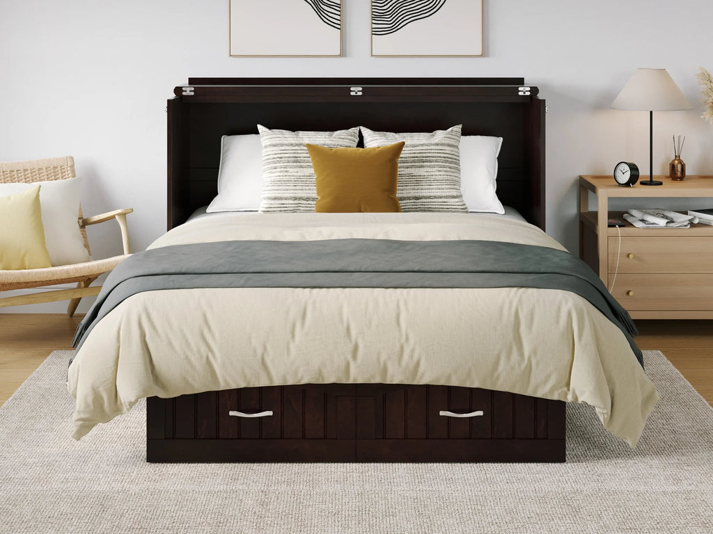 Queen Solid Wood Murphy Bed Chest with Mattress T4238