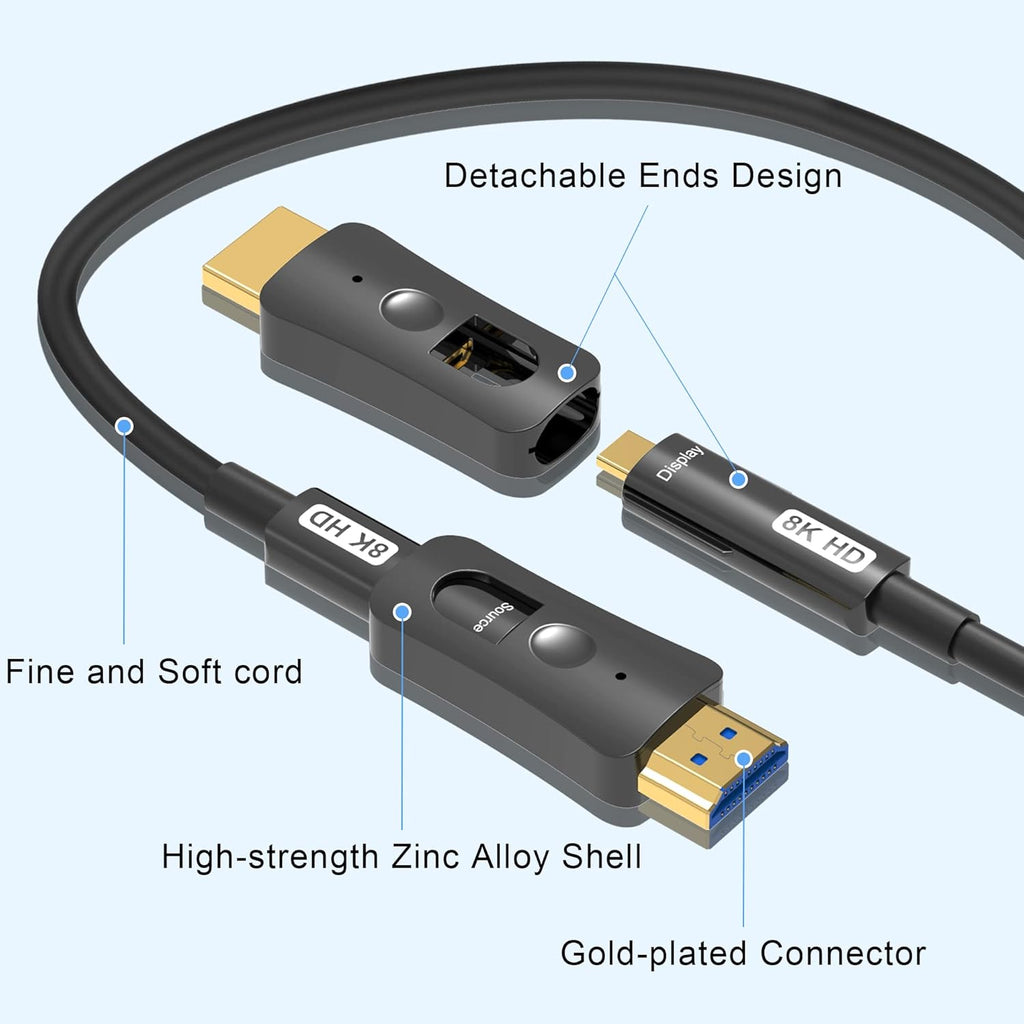 8K Fiber Optic HDMI Cable 100ft with Dual Micro HDMI and Standard HDMI Connectors V100