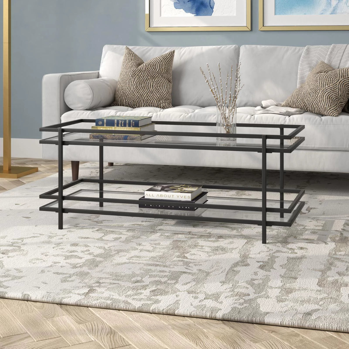 Modern Steel and Glass Coffee Table Z876