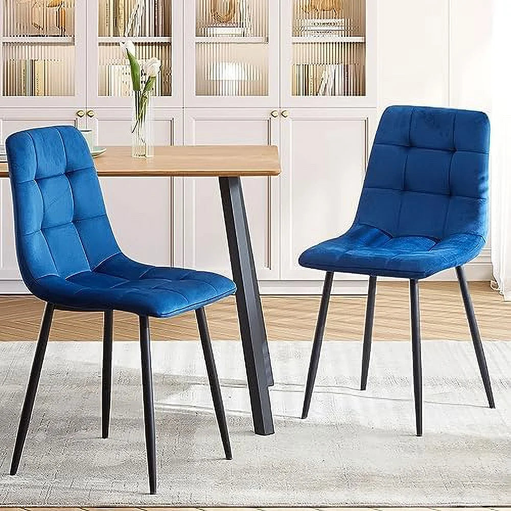 Velvet Biscuit Tufted Chairs Set of 4 with Metal Legs D481