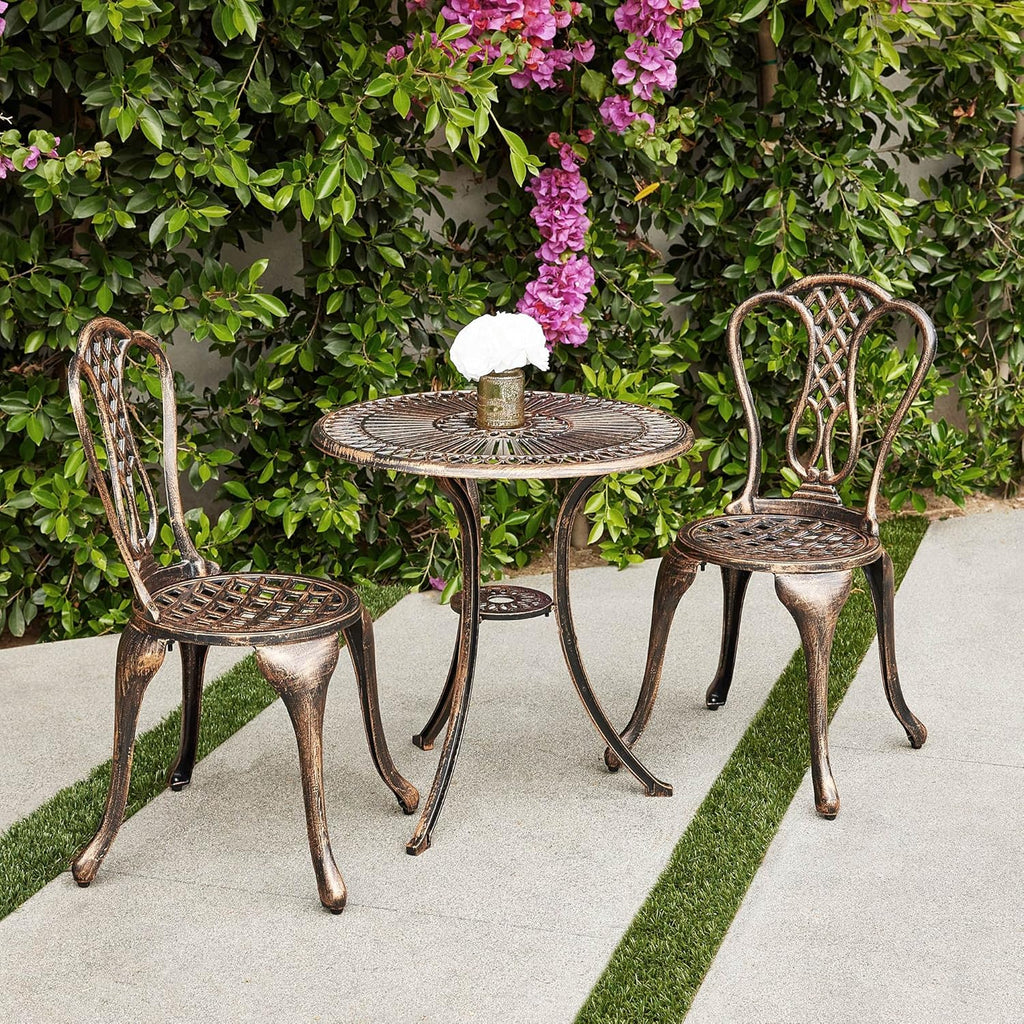 3PC Cast Aluminum Bistro Table and Chair Set W60906