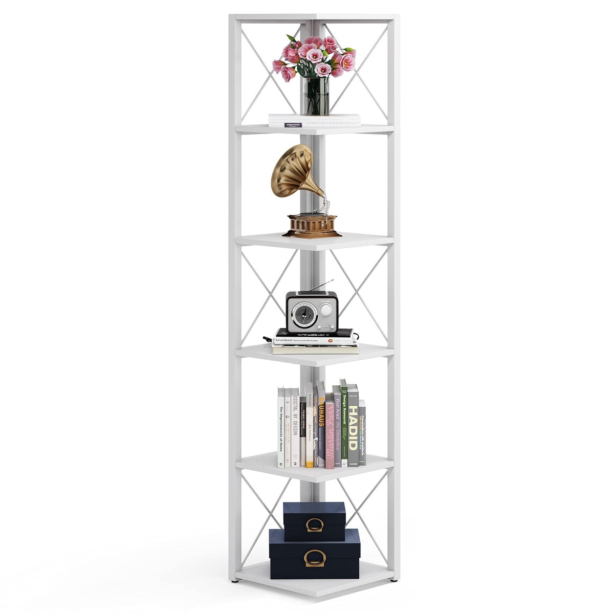 70.8 Inch Tall Brown 6-Tier Corner Bookcase Y1290
