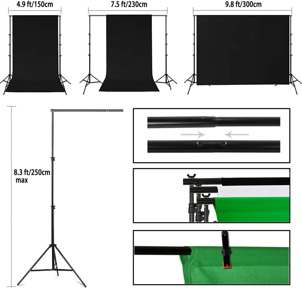 8 x 10ft Adjustable Photo Backdrop Stand with Carry Bag and 3 Clamps M154036