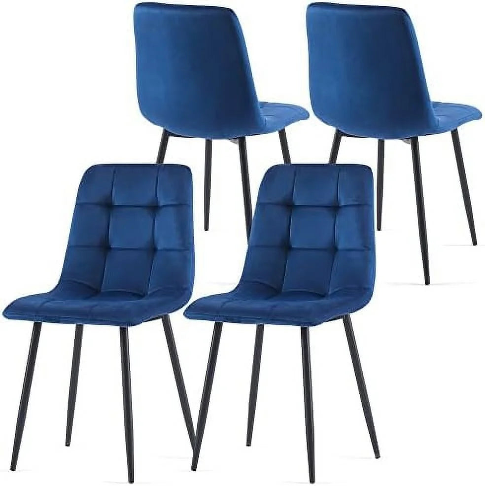 Velvet Biscuit Tufted Chairs Set of 4 with Metal Legs D481