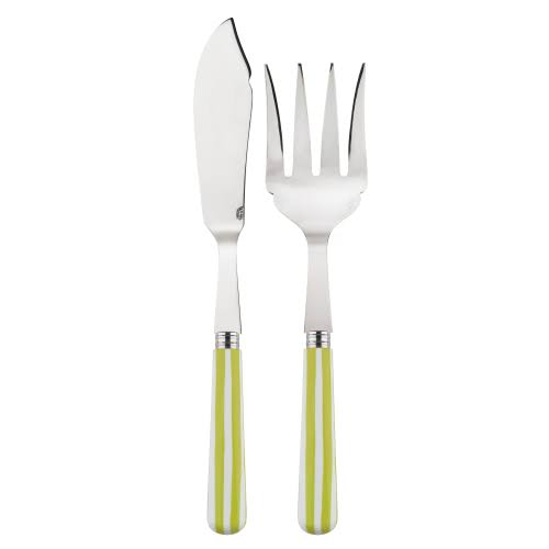 White Stripe Lime Fish Serving Set E191
