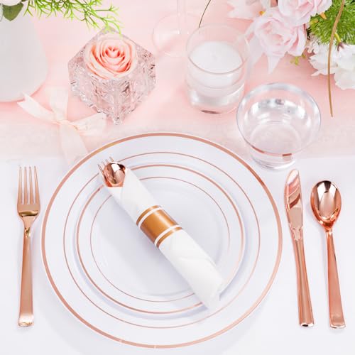 Clear Gold Plastic Dinnerware Set, 350 Pcs E587