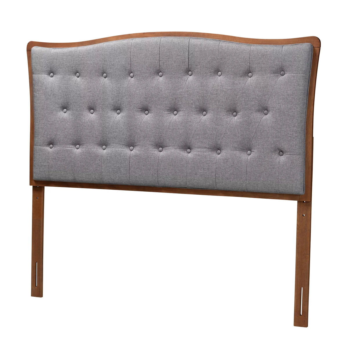 Grey Fabric and Walnut Brown Wood King Size Headboard A41830