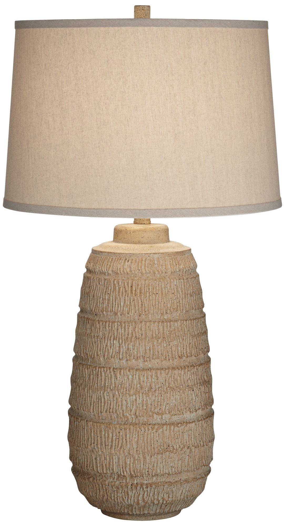 Farmhouse Rustic End Table Lamp Beige Faux Wood Oatmeal Fabric Shade W7921