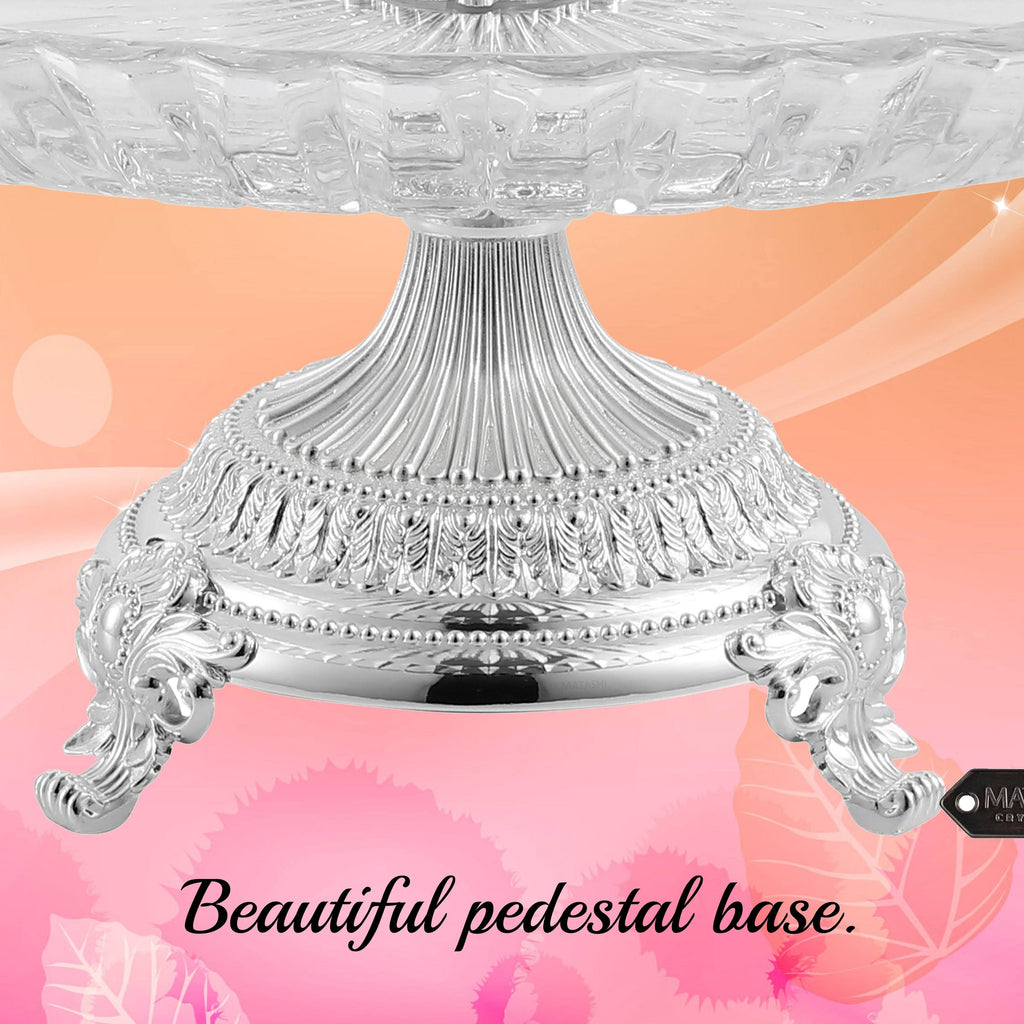 Crystal Cake Plate Decorative Dish Round Serving Platter with Silver Plated Pedestal Base N78778