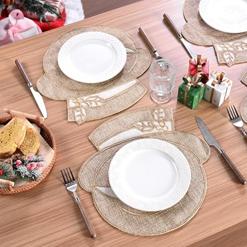 Set of 4 Burlap Christmas Placemats I150491