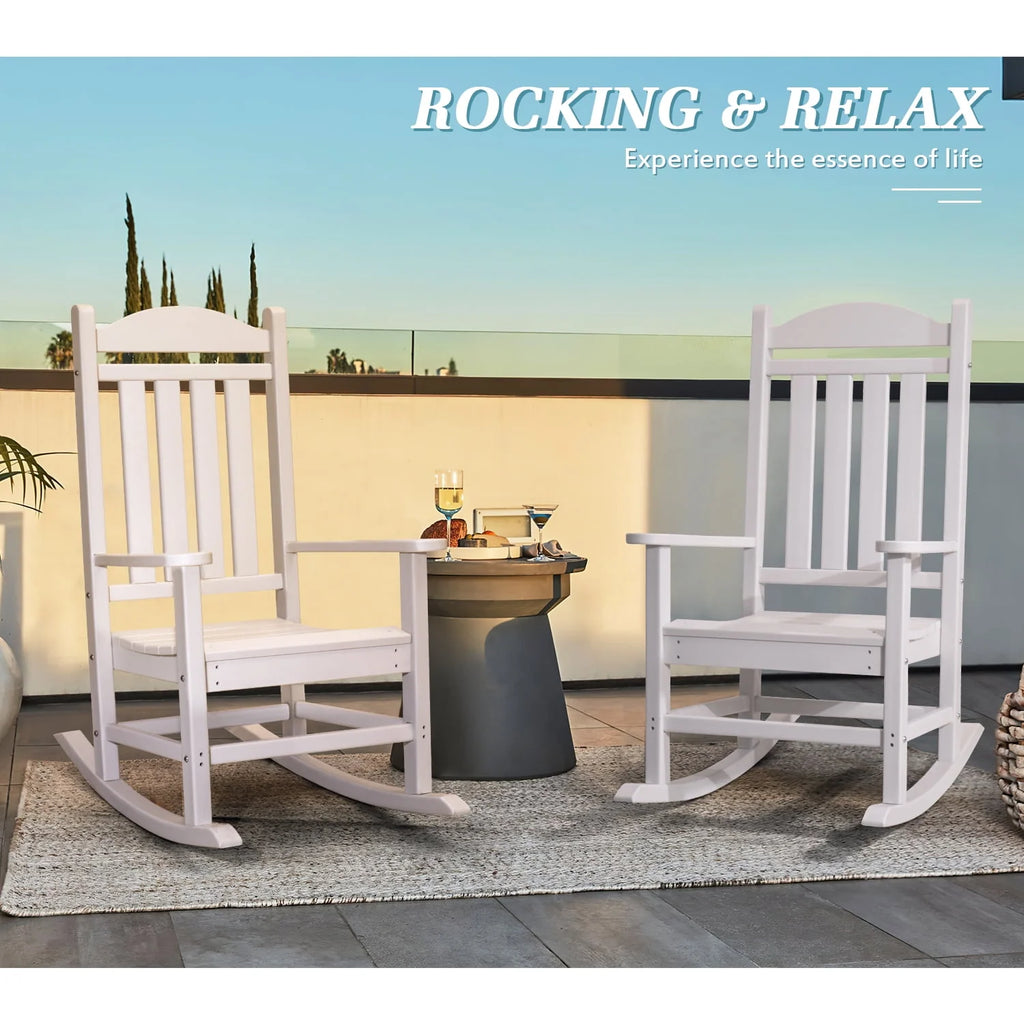 White All Weather Resistant Resin Adirondack Rocking Chair J486508