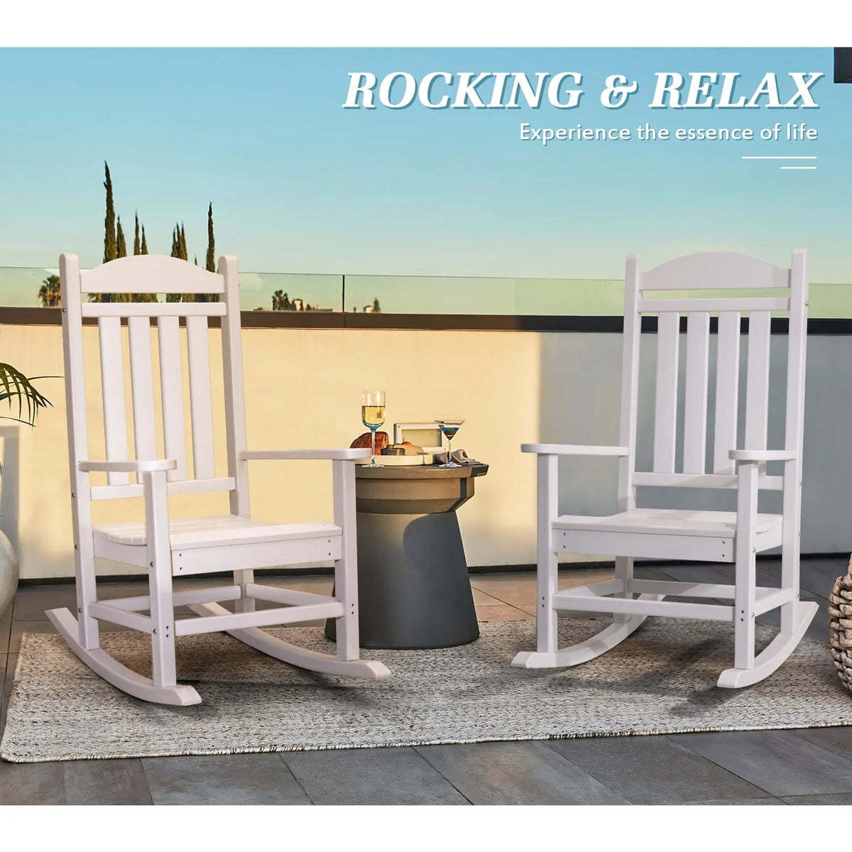 White All Weather Resistant Resin Adirondack Rocking Chair J486508