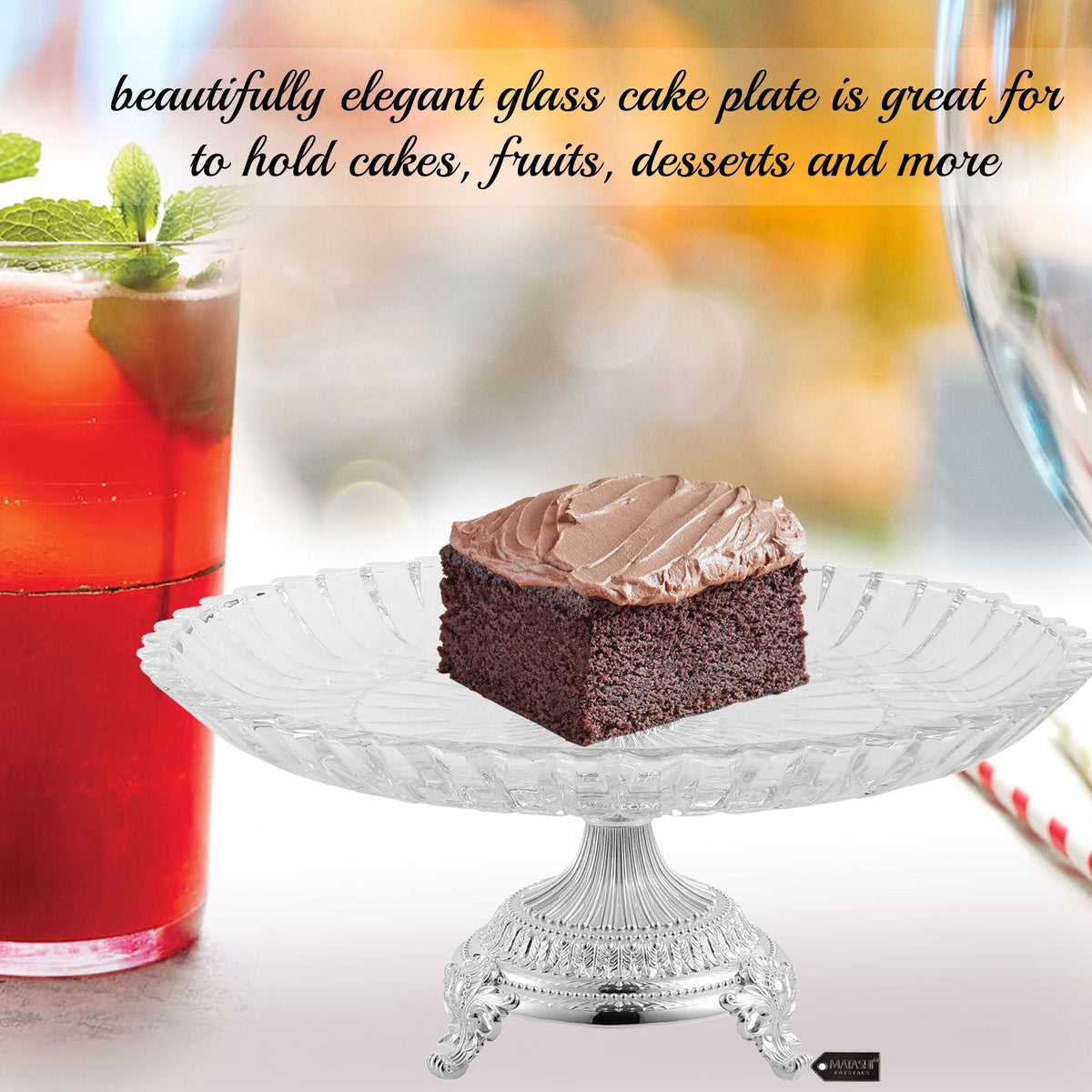 Crystal Cake Plate Decorative Dish Round Serving Platter with Silver Plated Pedestal Base N78778