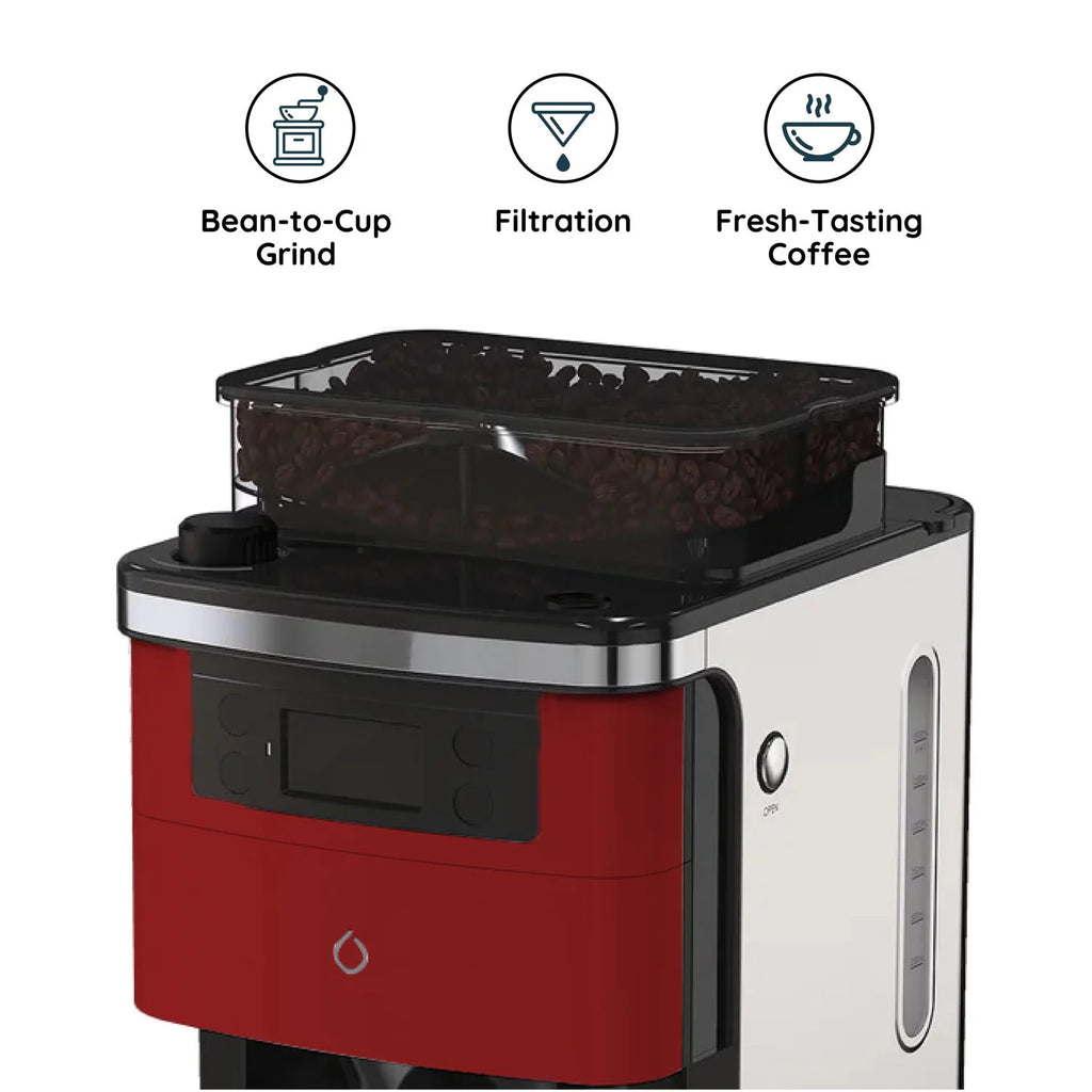 Red Coffee Maker with Built-in Grinder M104