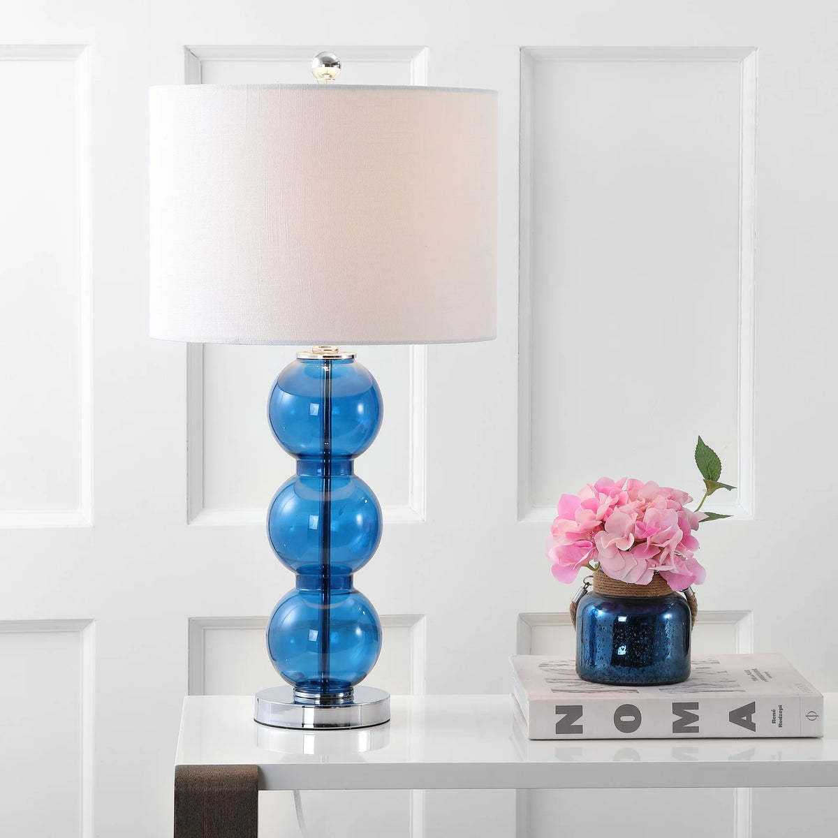 Cobalt Blue Chrome Glass LED Table Lamp Set of 2 K66455
