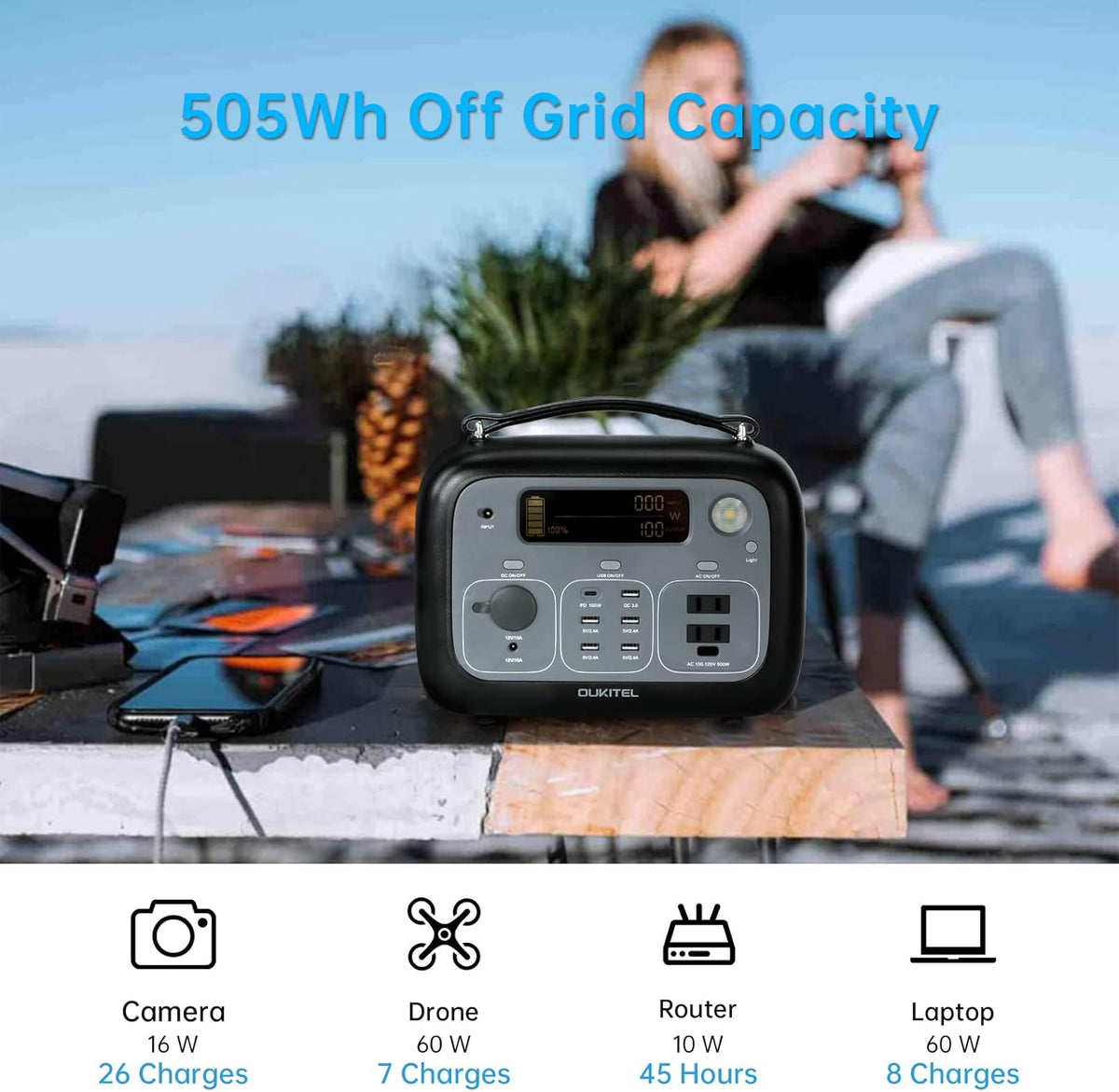 Portable Power Station 500Wh 500W Solar Generator D103226
