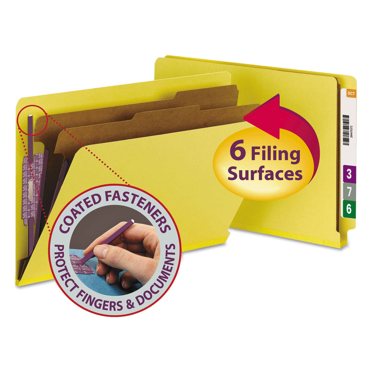 End Tab Classification Folders, Legal Size, 2 Dividers, Yellow, 10/Box Q1985