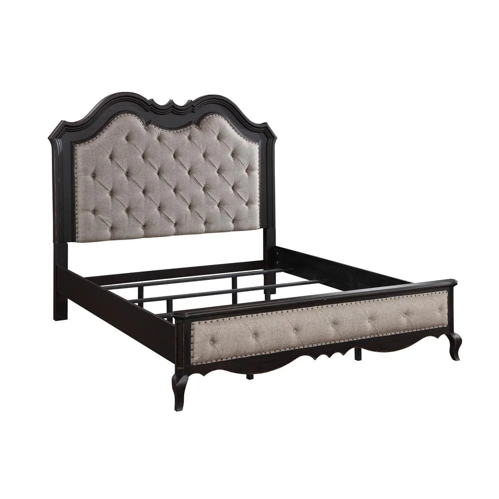 Beige Tufted Fabric Wood Queen Bed O446872