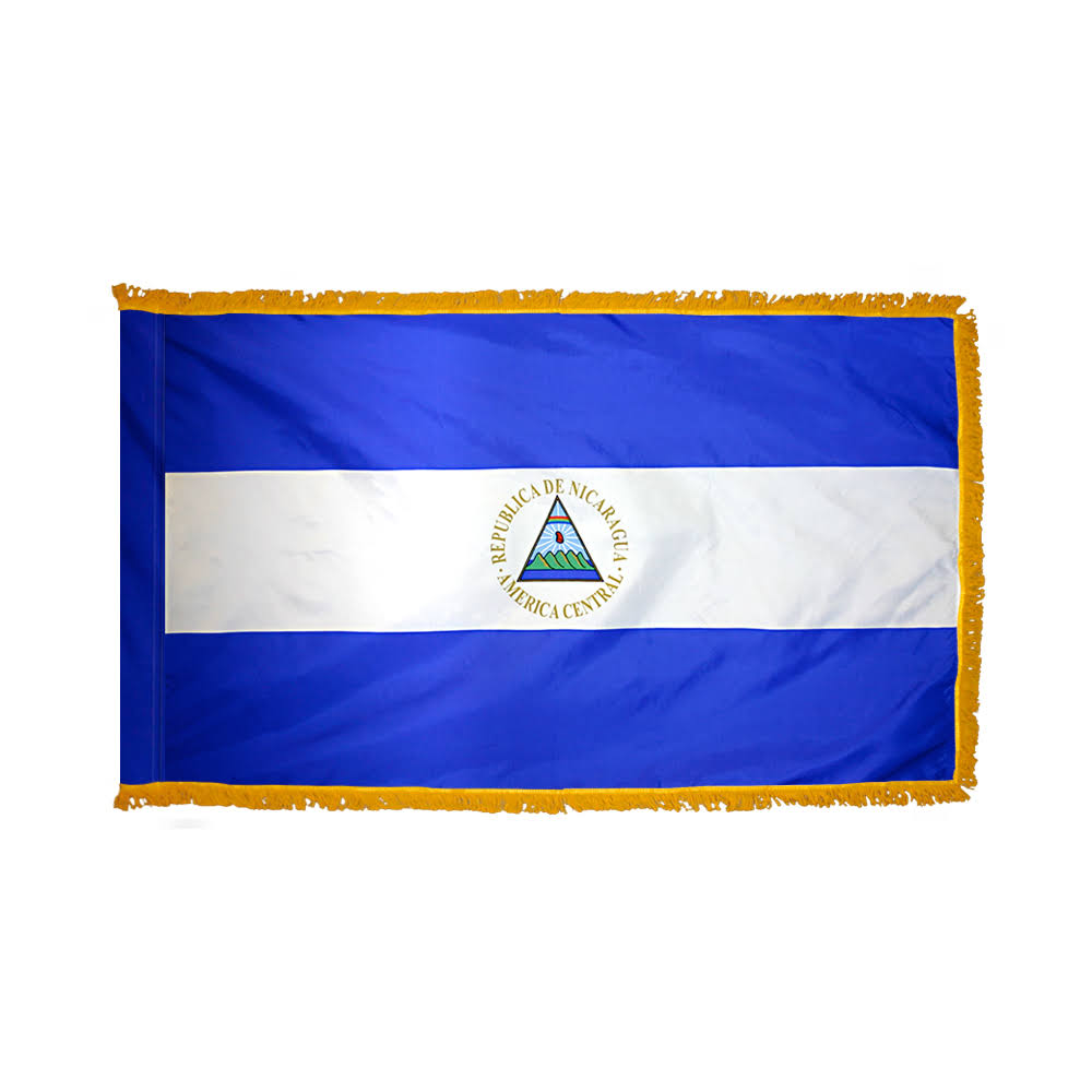 3ft. x 5ft. Nicaragua Flag with Side Pole Sleeve and Fringe M49520