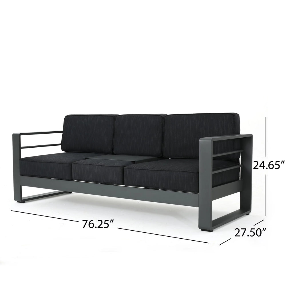3 Seater Aluminum Loveseat Sofa with Tray X26147