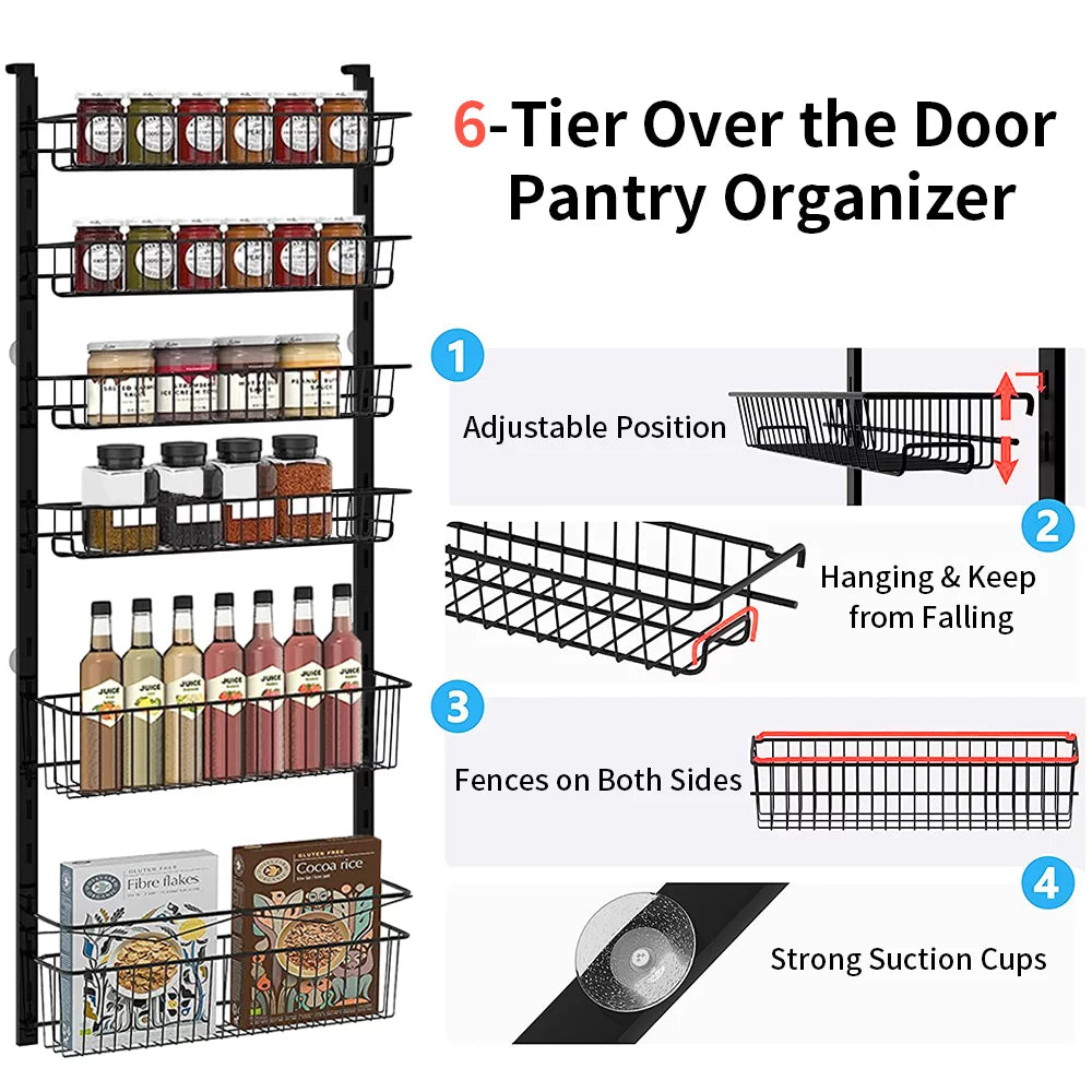 6-Tier Adjustable Metal Over The Door Pantry Organizer T5023