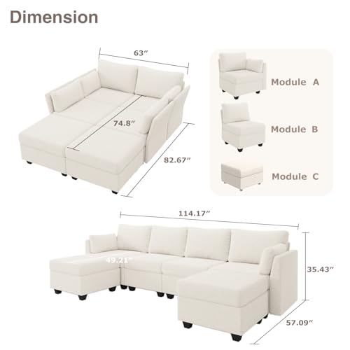Beige 6 Seat Modular Sectional Sofa with Storage E47515