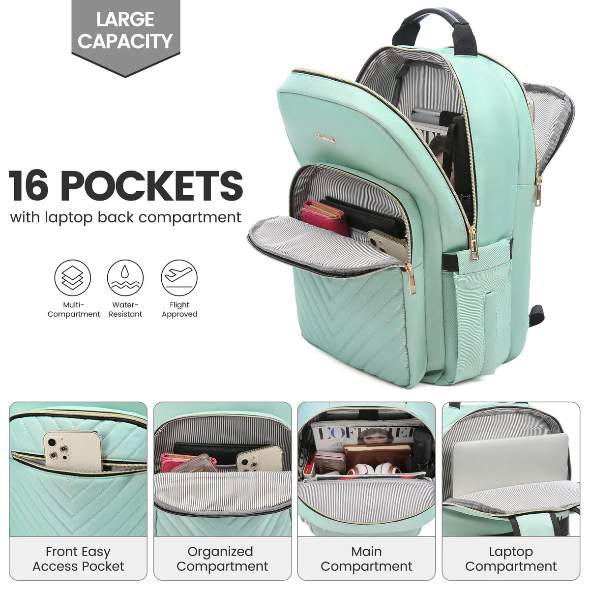 15.6" Quilted Laptop Backpack with USB D62765