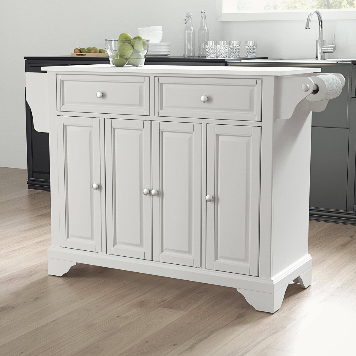 White Granite Top Full Size Kitchen Island Cart O502