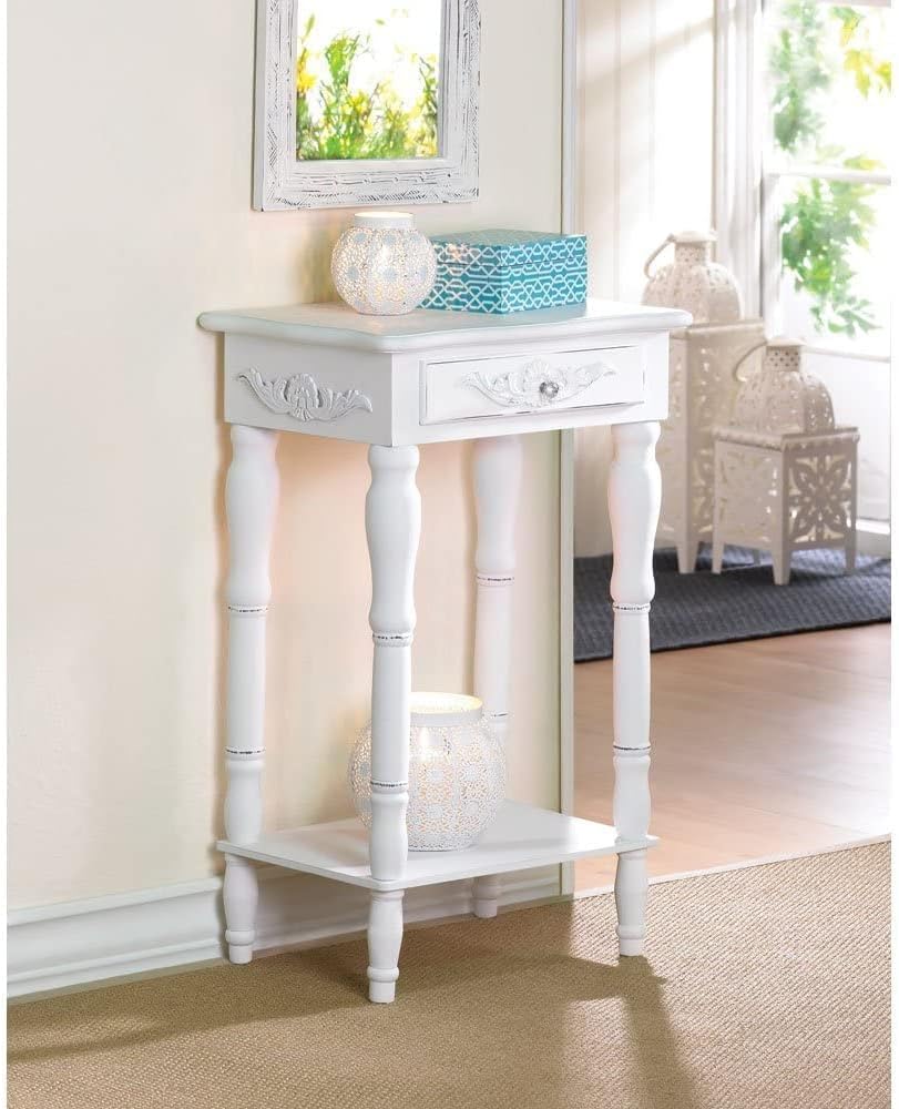 Set of 2 Carved Wood White Nightstands G596
