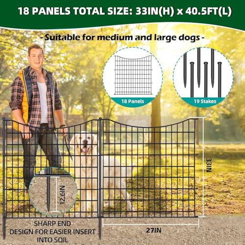 18 Panels No Dig Decorative Fence with Gate, 33 in(H) X 40.5 ft(L) Rustproof Metal Wire Edging Border E9870