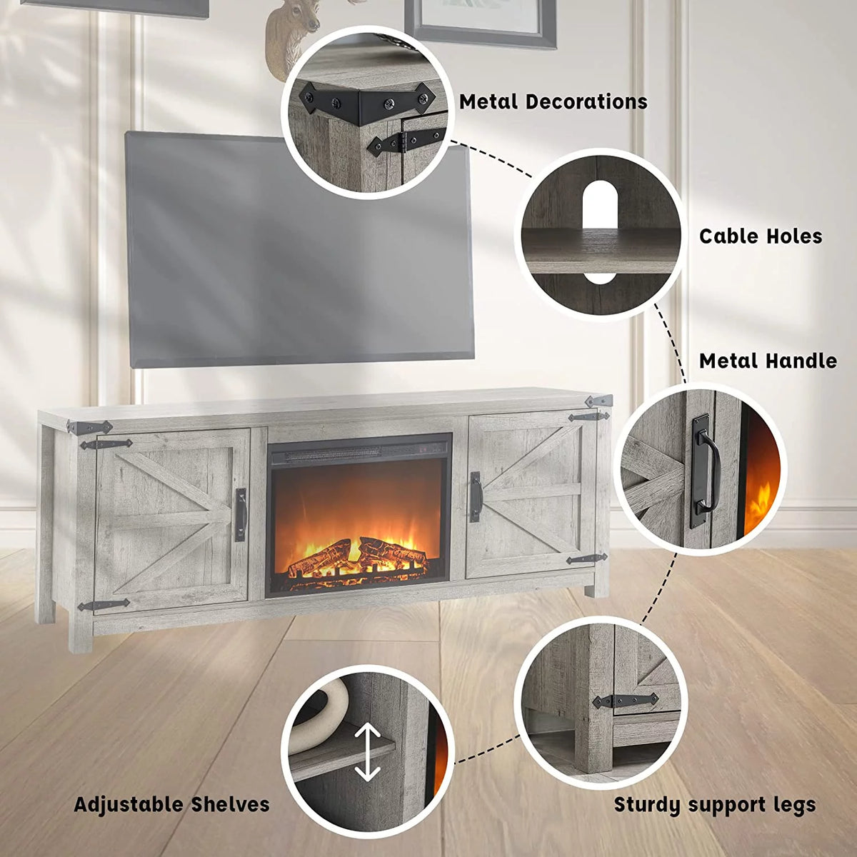 66" TV Stand with Electric Fireplace K89790