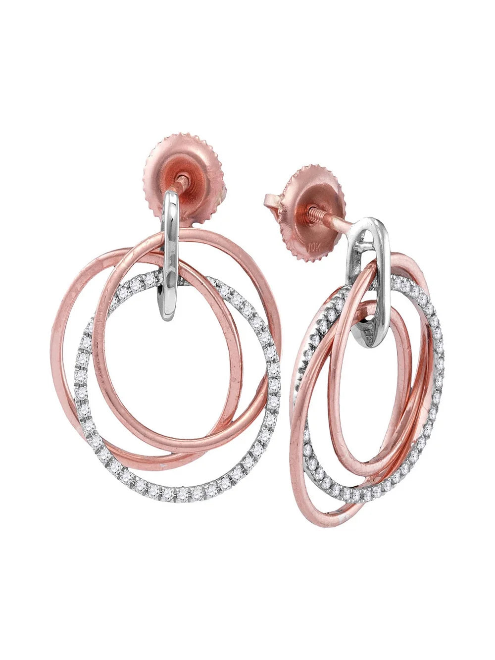 10kt Rose Gold Diamond Circle Dangle Earrings 1/4 Cttw U279816