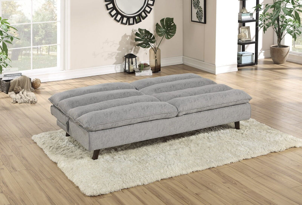 Grey Textured Fabric Convertible Sofa with Wooden Legs C69673
