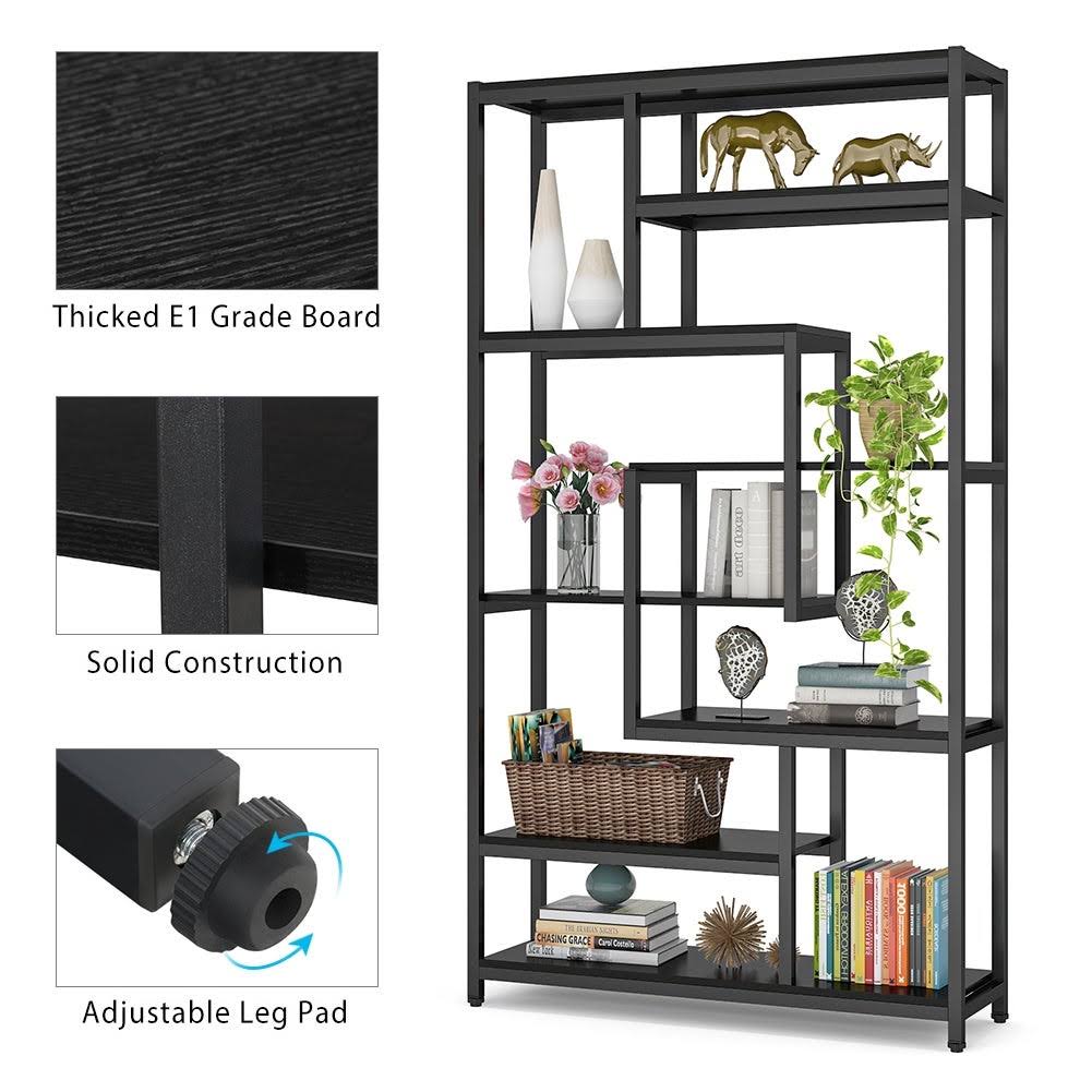 Black Staggered Bookshelf Etagere Bookcase X154672