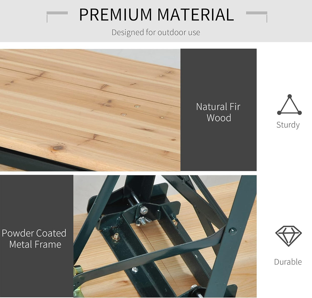 7' Wooden Outdoor Folding Picnic Table Set with Bench U6916