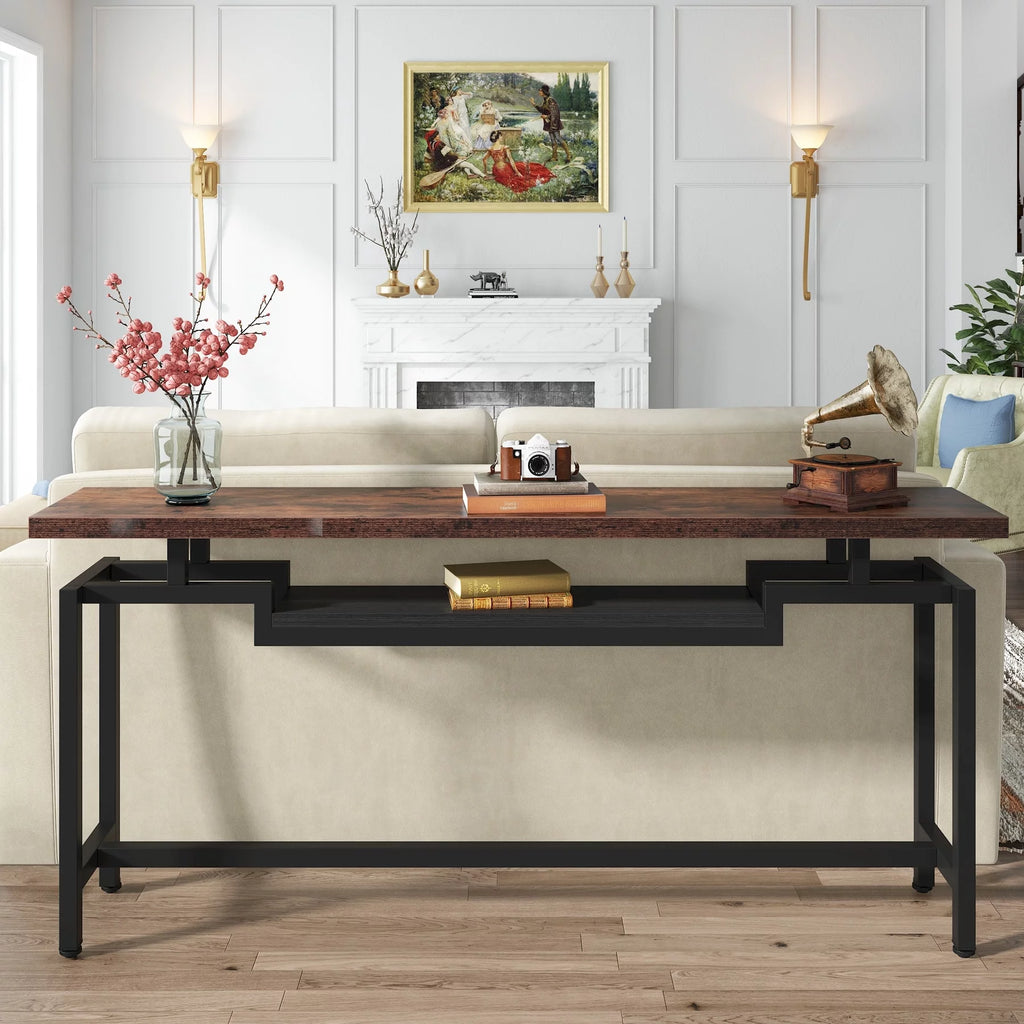 Brown Black 70.86 Inches Extra Long Console Entryway Table V35526