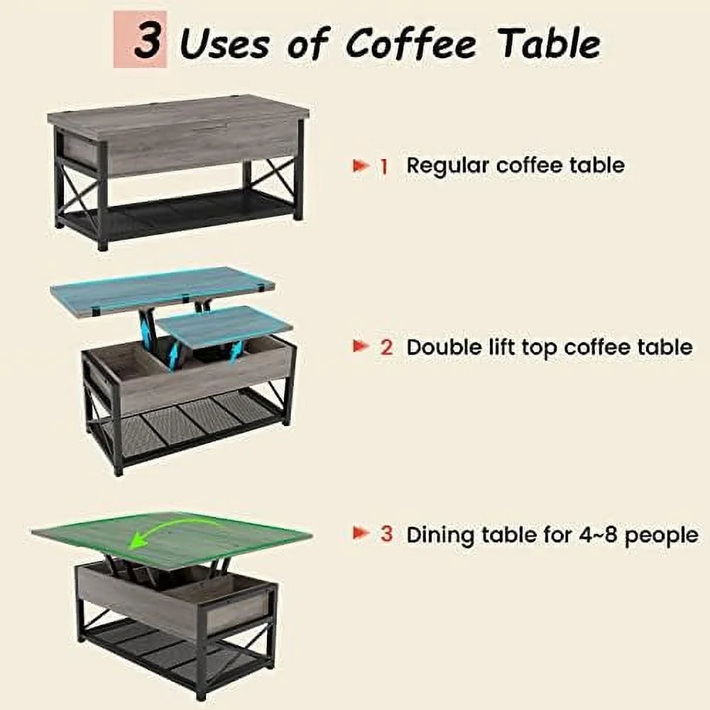 43" Lift Top Coffee Table Grey E521